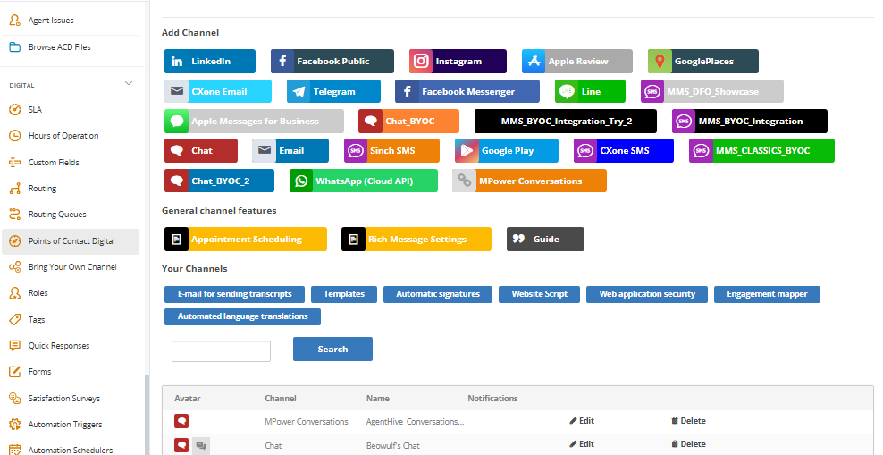 Example screenshot of the Points of Contact Digital page